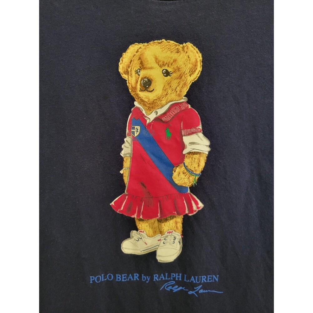 Polo Ralph Lauren Med Girls Teddy Bear T-Shirt Dress Navy Pullover Preppy